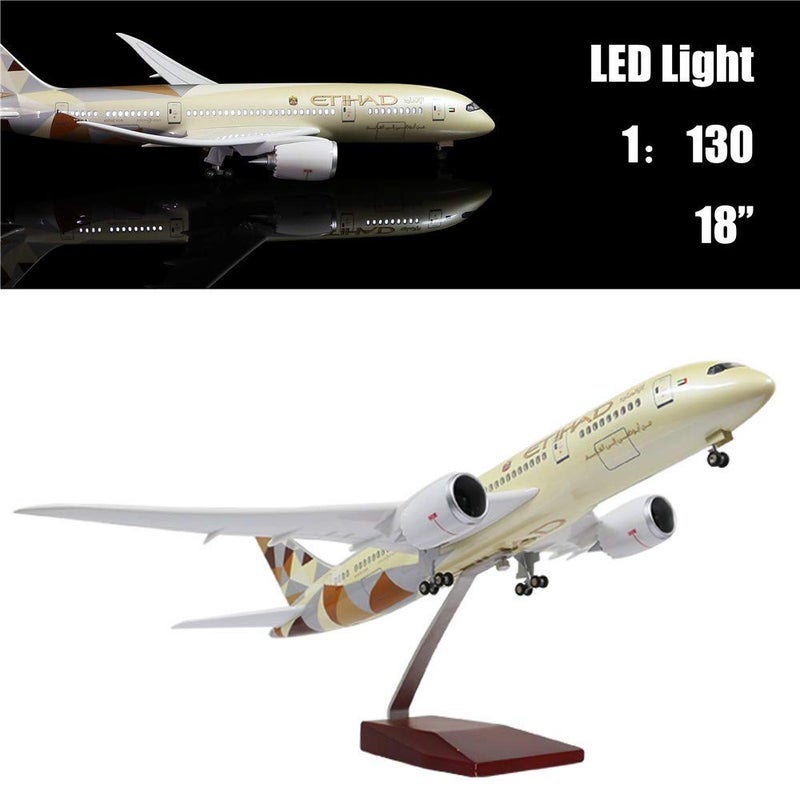 24-Hours 18â€ 1:130 Scare Hobby Airplane Model Etihad B787 Plane Model Diecast Planes with LED Light(Touch or Sound Control) for Decoration or Gift - Image 1